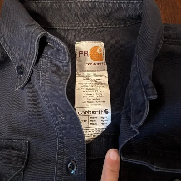 Carhartt & Lapco Men's FR Navy Work Shirts: 2 Medium - Picture 10 of 13